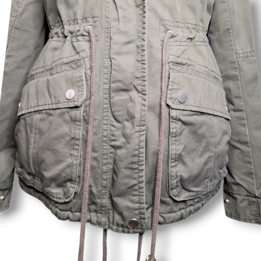 H&M Divided Army Green Faux Fur Parka Size 4 - Picture 12 of 14